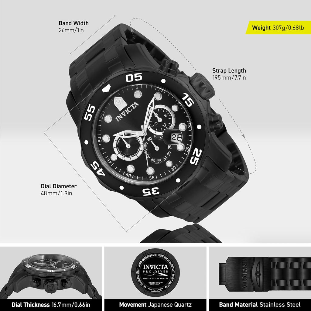Invicta Pro Diver - Reloj cronógrafo de cuarzo con correa de acero inoxidable, color plateado, modelo 26 0073