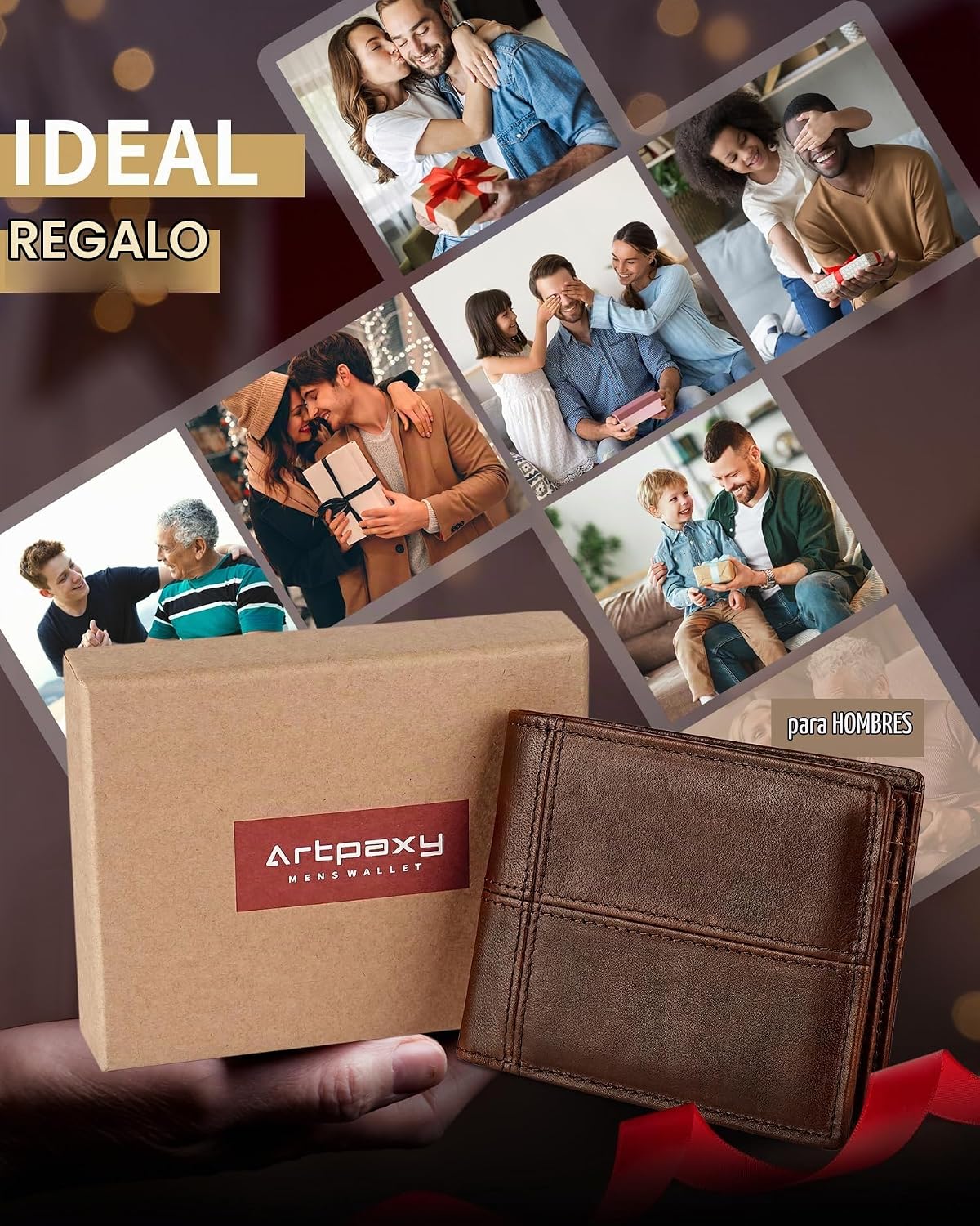 Artpaxy Cartera de cuero genuino plegable con bloqueo RFID para hombre, Marrón oscuro, Classic
