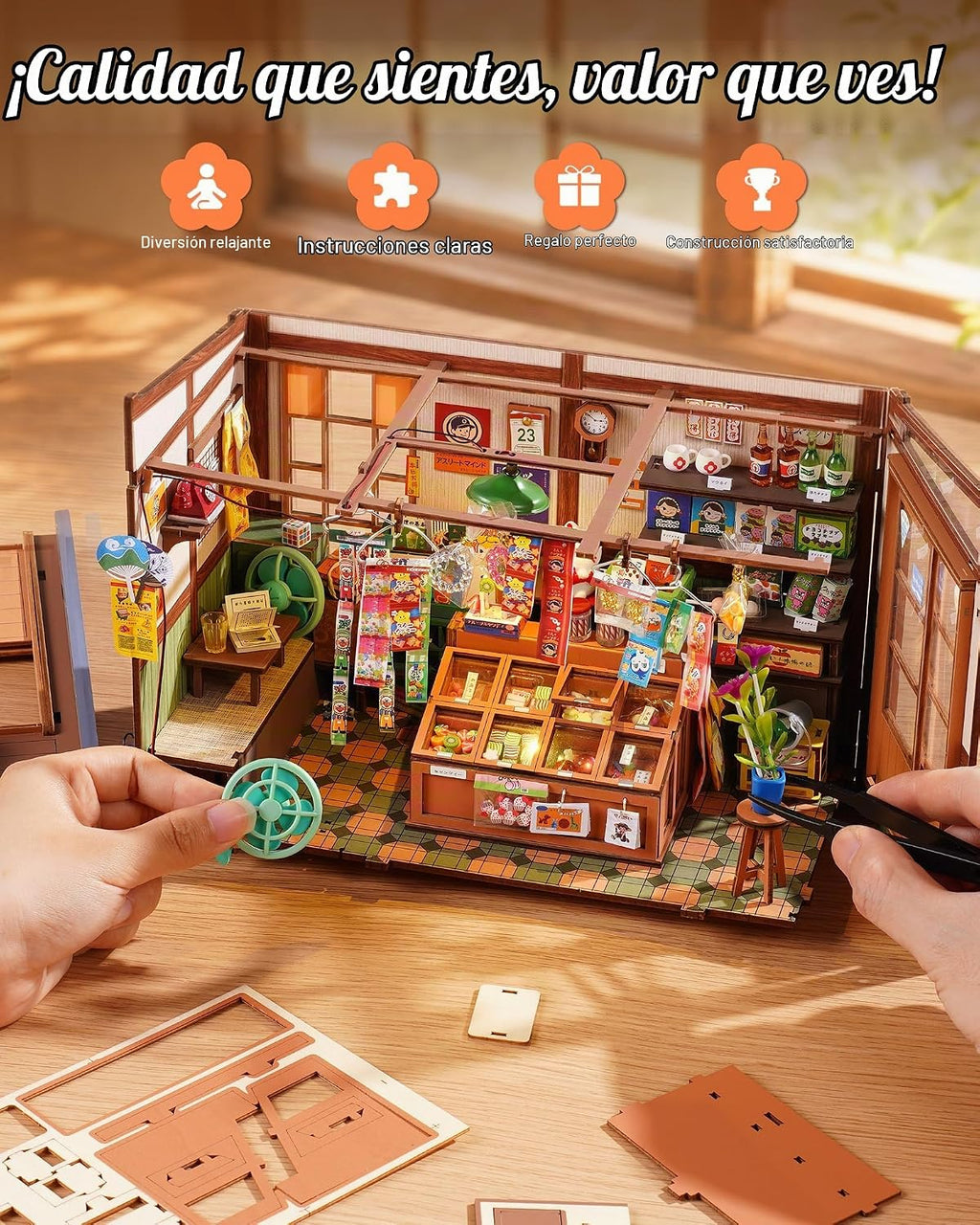 Rolife Kit de rincón de libros, kit de casa de muñecas en miniatura para adultos, rompecabezas de madera 3D con temática de tienda general japonesa, regalos para familiares, amigos, regalos creativos