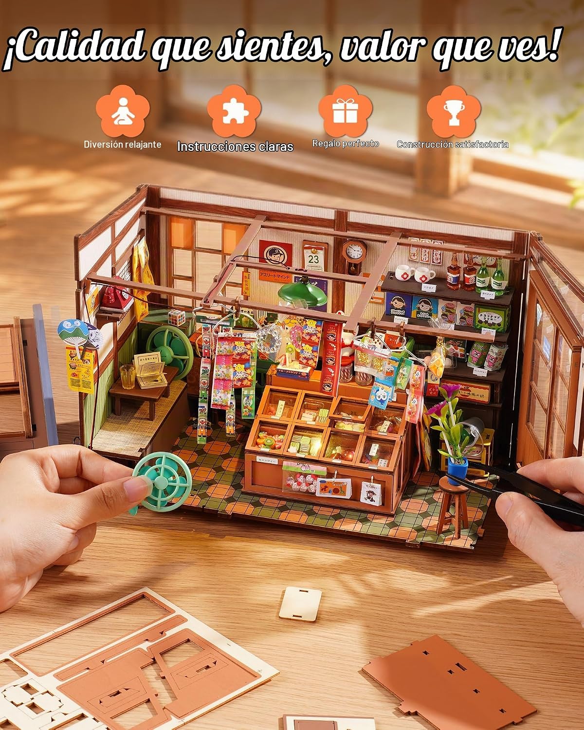 Rolife Kit de rincón de libros, kit de casa de muñecas en miniatura para adultos, rompecabezas de madera 3D con temática de tienda general japonesa, regalos para familiares, amigos, regalos creativos