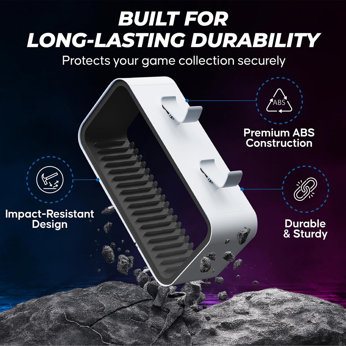 Universal Games Storage Tower Pro – para hasta 18 juegos – con soporte para mando hasta 4 mandos – Accesorios de juego para PS5, PS4, PS3, Xbox X/S/One, Switch 1 + 2, Switch OLED, BluRay,