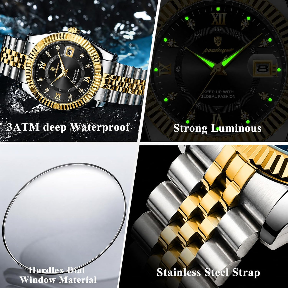 Reloj de vestir de cuarzo analógico de acero inoxidable para hombre