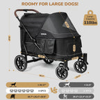 ELEMARA Cochecito grande para perros con rampa para caminar, hasta 110 libras, cochecito resistente para perros grandes y 2 perros medianos, vagón todo terreno para mascotas mayores, heridas y