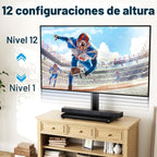 PERLESMITH Soporte giratorio universal para TV de 24 a 60 pulgadas de hasta 99 libras, soporte de TV de mesa ajustable de 12 alturas, soporte de base de TV con base de vidrio templado, VESA máximo de 15.748 x 15.748 in, PSTVS33