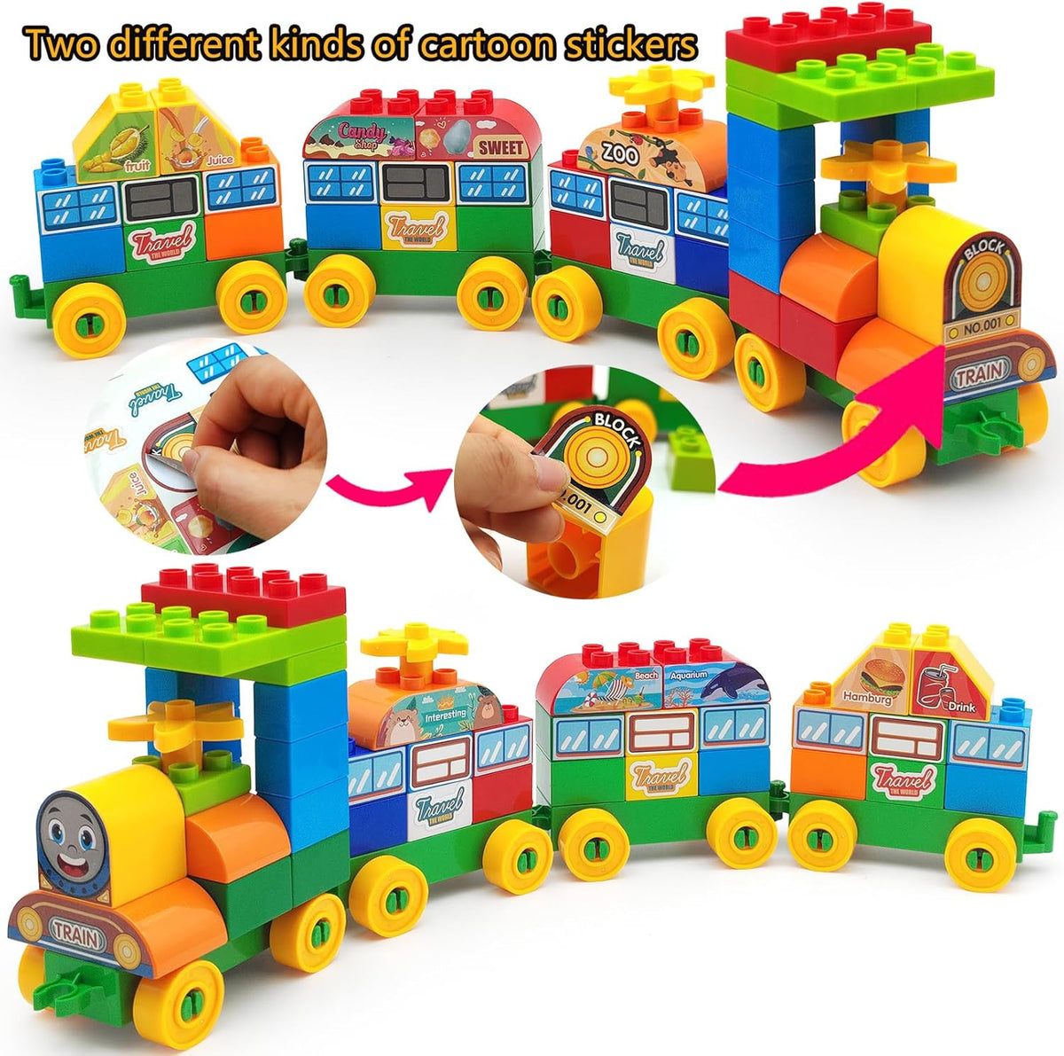 CONVENTEJOY Juego de 90 bloques de construcción clásicos para niños pequeños de 3 a 6 años, juguete educativo de tren de ladrillos de construcción grandes, juguetes STEM compatibles con las principales marcas, regalo para niños