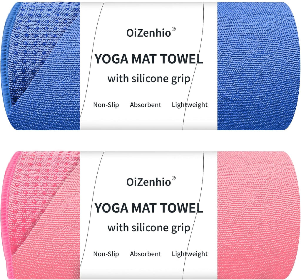 Paquete de 2 toallas antideslizantes para esterilla de yoga caliente con puntos de agarre, 72 x 24 pulgadas, toalla de microfibra súper absorbente para yoga caliente, pilates, entrenamiento