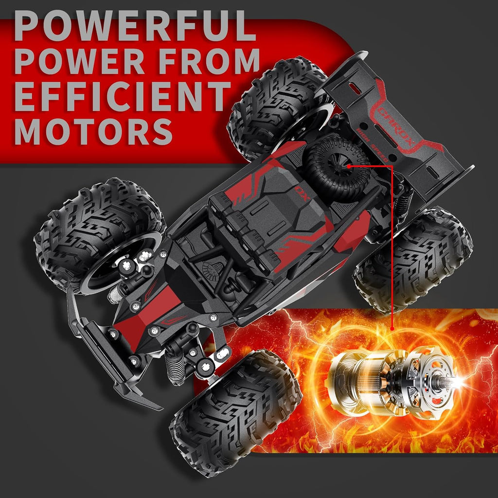 Coche de control remoto, 2.4 GHz 25 KM/H de alta velocidad, camión RC todoterreno 1:18 con luces LED y 2 baterías recargables, regalo ideal para niños de 6 años en adelante