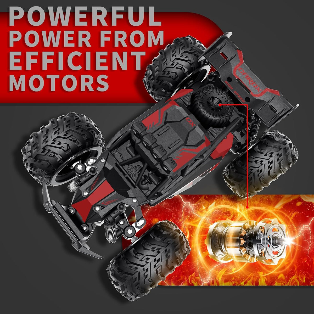 Coche de control remoto, 2.4 GHz 25 KM/H de alta velocidad, camión RC todoterreno 1:18 con luces LED y 2 baterías recargables, regalo ideal para niños de 6 años en adelante