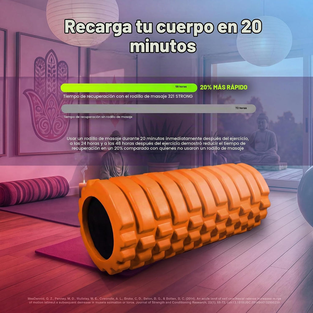 Rodillo de espuma fuerte 321 – Masajeador de tejido profundo de densidad media para masaje muscular y liberación de puntos miofascial, con eBook 4K