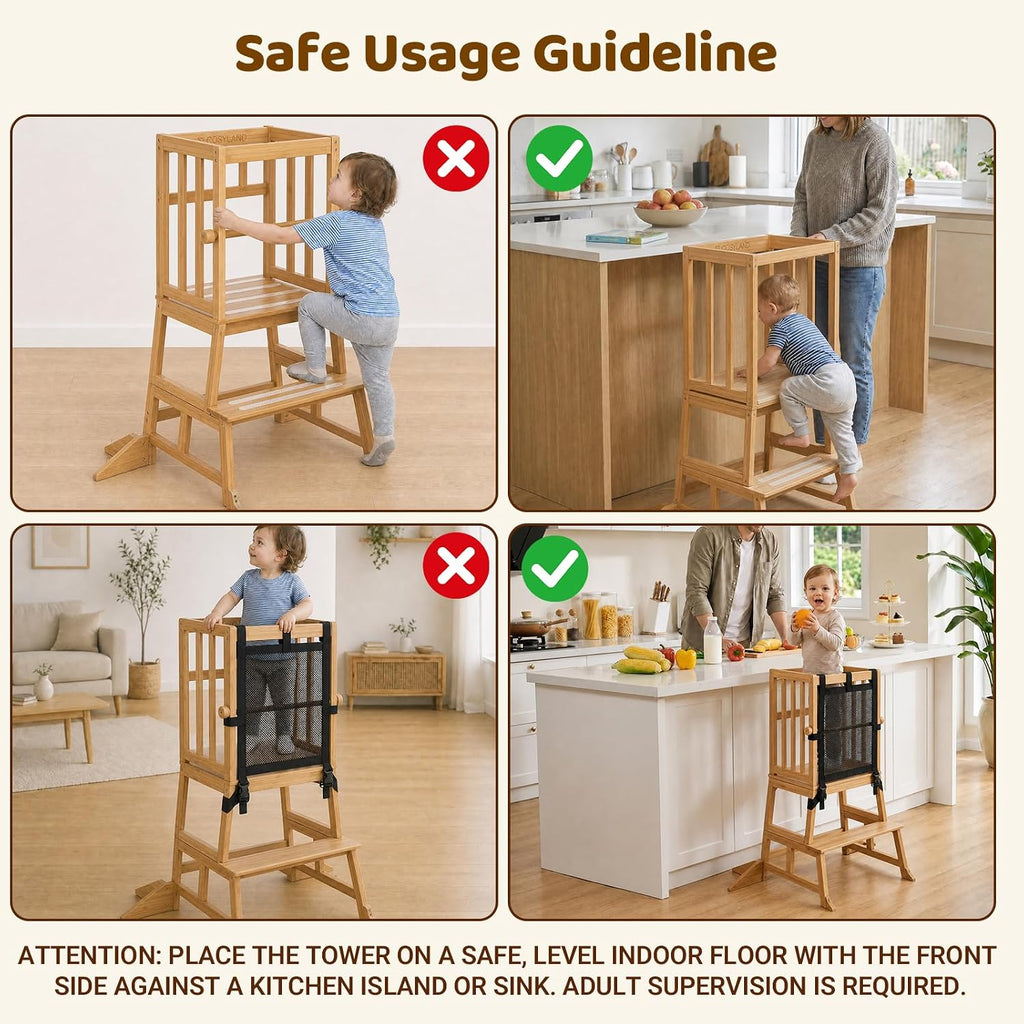 COSYLAND Taburete de cocina para niños pequeños, 1.5-3 años, natural