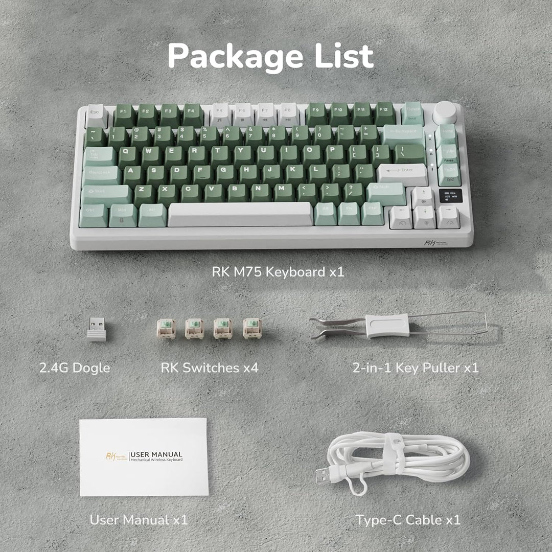 RK ROYAL KLUDGE M75 Teclado mecánico inalámbrico 2.4Ghz\/BT5.1\/USB...