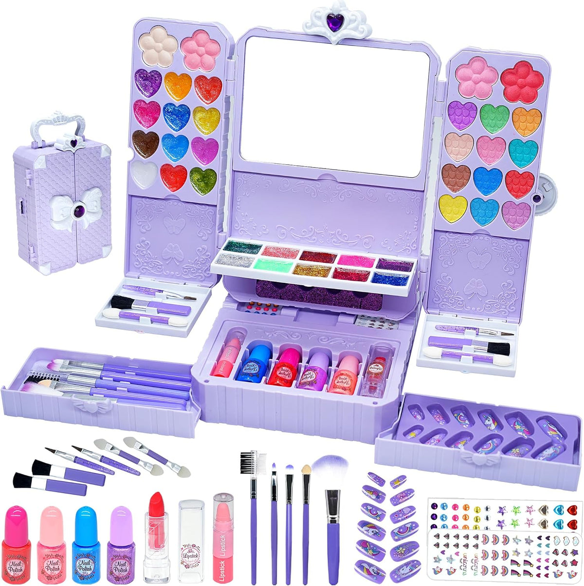 Kit de maquillaje infantil de 75 piezas para niñas, juego de maquillaje de