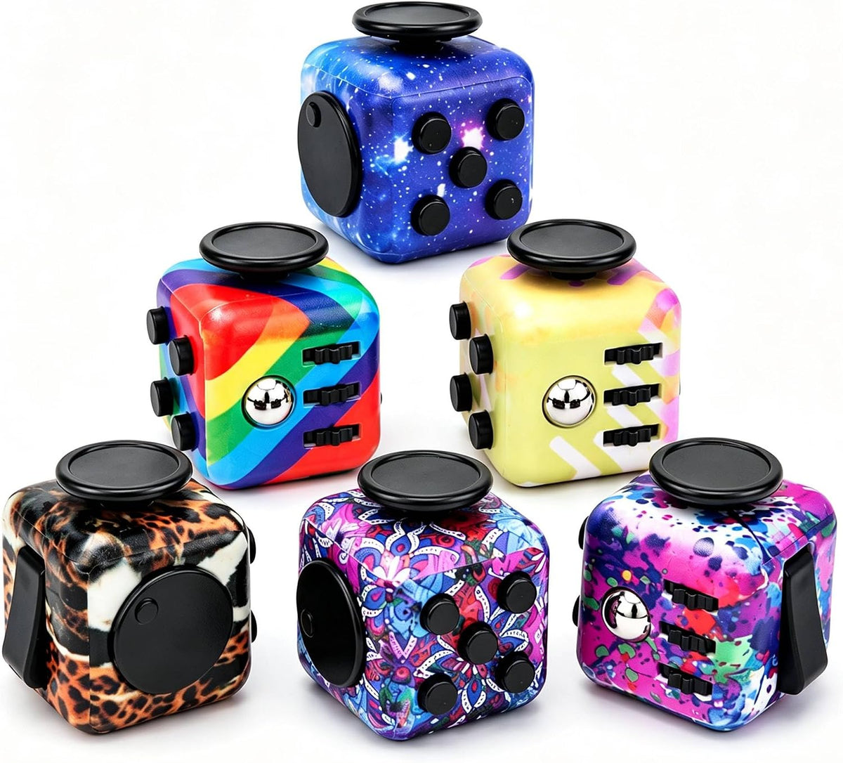 Paquete de 6 cubos sensoriales para adultos, juguetes sensoriales para aliviar la ansiedad de varios lados con modos silenciosos y audibles, cubo infinito, gadgets de mano para TDA/TDA/TDA/OCD