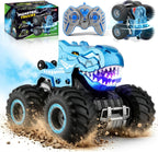 pinkking Monster Truck Juguetes Camión RC Dinosaurio, control remoto con luz y rociador, juguetes RC de dinosaurio para niños, giros de 360° y vehículo monstruo a la deriva con carga Tipo-C para