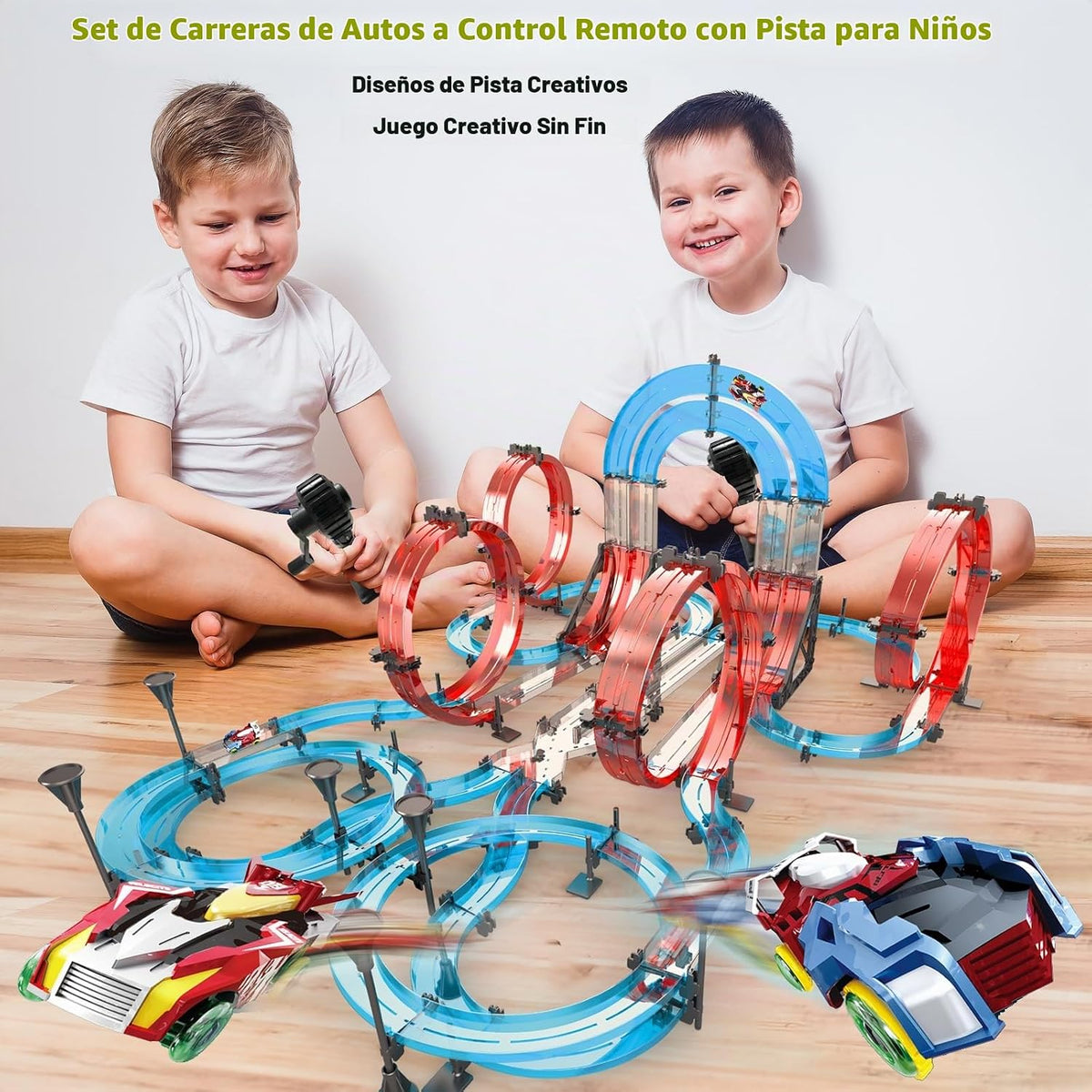 Juego de pistas de carreras de coches de tragamonedas con control remoto eléctrico de doble jugador, juego de carreras de autos magnéticos con controladores manuales, pista circular de paso elevado, juguetes de cumpleaños para niños de 6, 7, 8-12