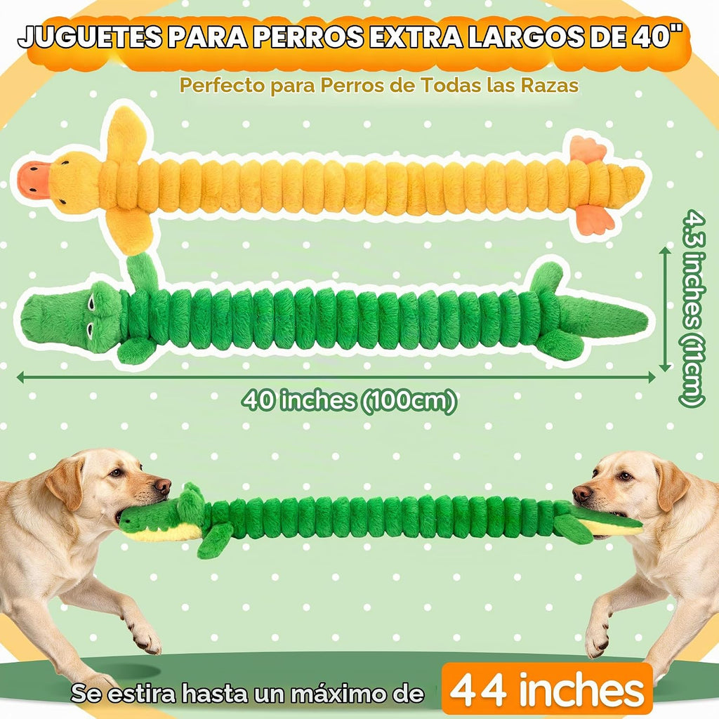 LECHONG Paquete de 2 juguetes chirriantes extra largos de 40 pulgadas para perros grandes, juguete de peluche suave para masticar, juguetes interactivos para perros de tira y afloja para todos los