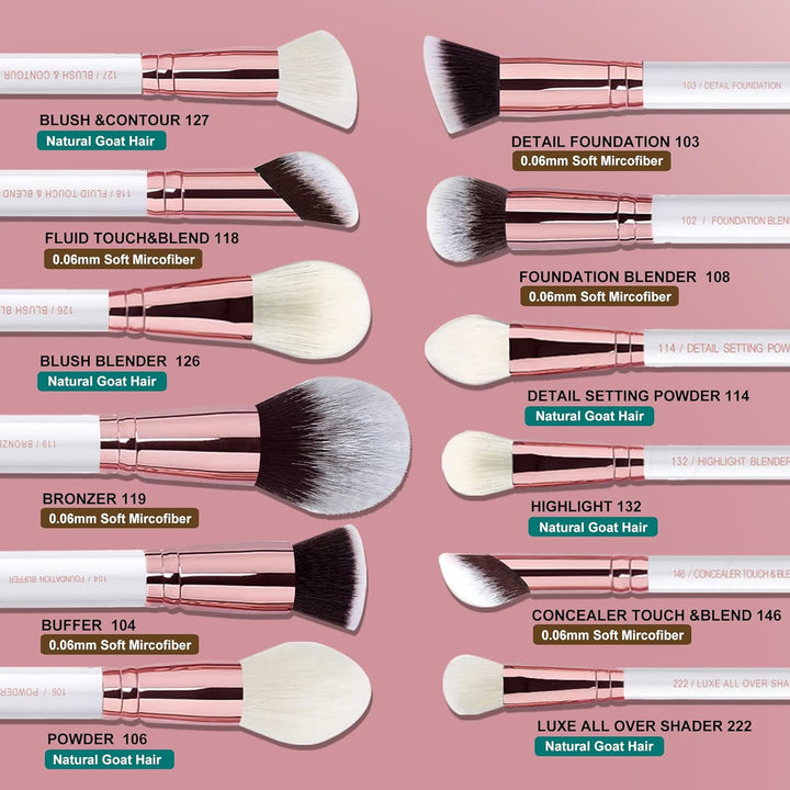 Set de brochas de maquillaje profesional 32 piezas de pelo de cabra...