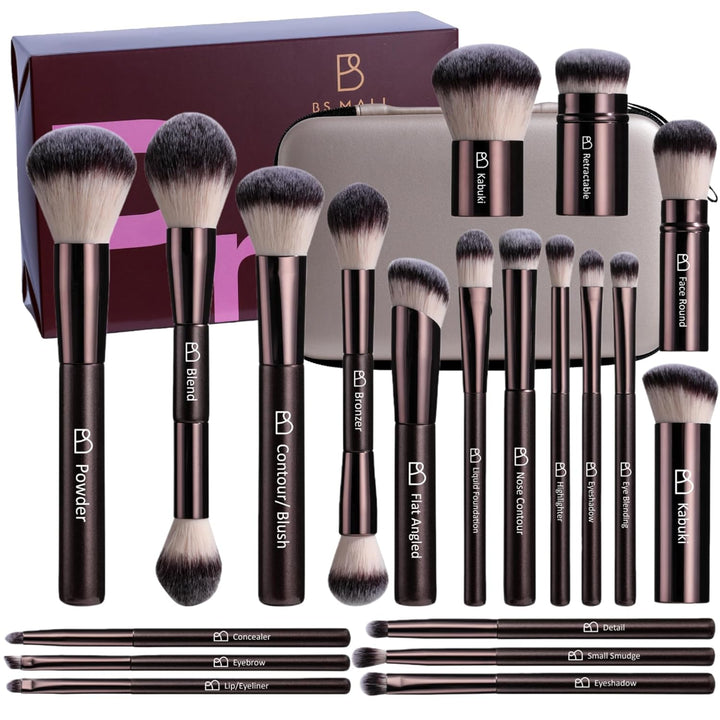 Brochas de maquillaje profesionales BS-MALL con estuche de viaje, b...