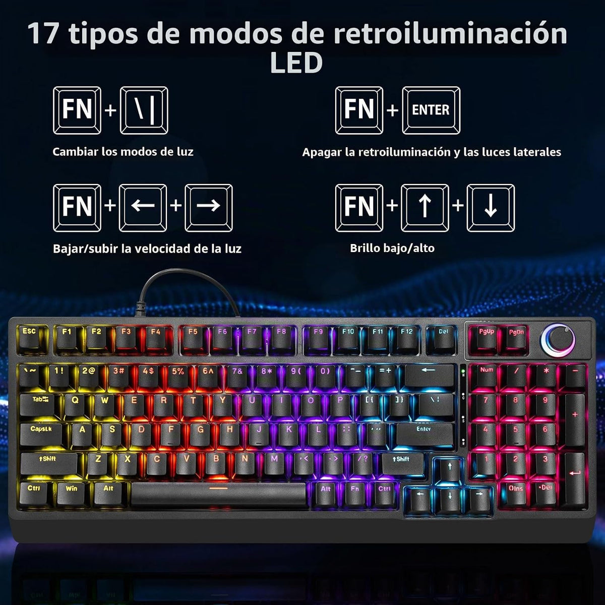 HUO JI Teclado mecánico para juegos con cable, 17 modos retroilumin...