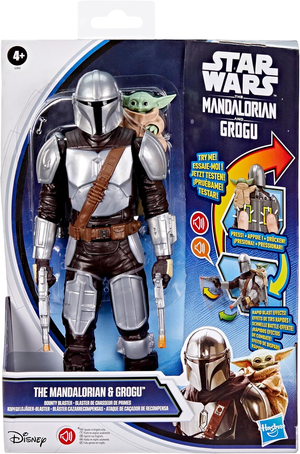 STAR WARS The Mandalorian & Grogu Bounty Blaster, figura de acción de 11 pulgadas con efectos de sonido, juguetes interactivos para niños y niñas a partir de 4 años