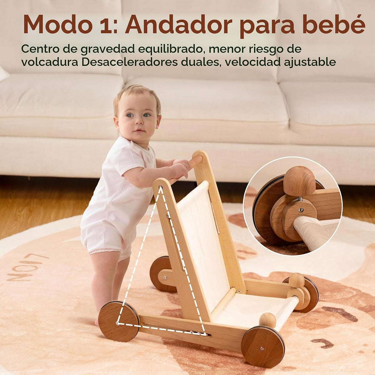 Woodtoe - Andador de madera para bebé, 4 en 1, juguete Montessori para