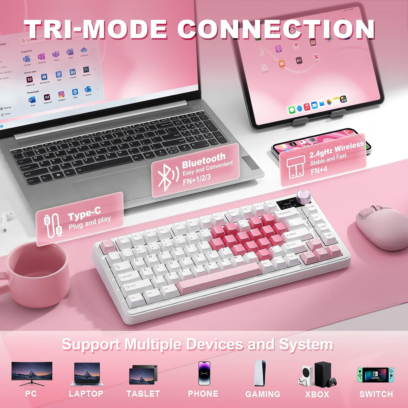 YUNZII Teclado mecánico B75 PRO MAX 75% (corazón blanco, interrupto...