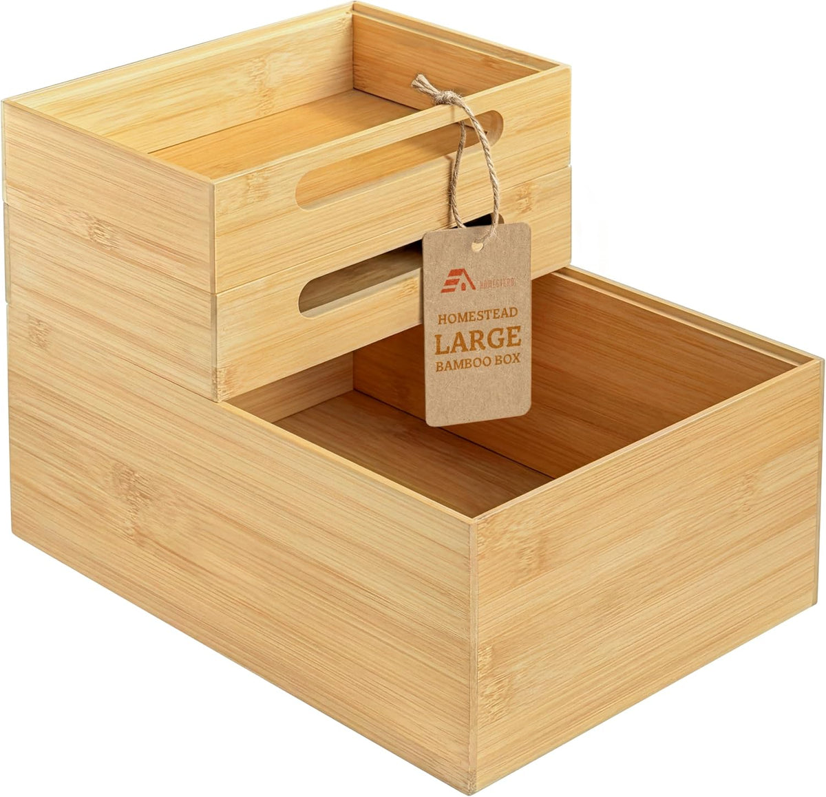 HOMESTEAD Caja de almacenamiento apilable de bambú de 3 piezas, contenedor de almacenamiento grande, cajas de madera para organizador de cajones de maquillaje, baño, suministros de oficina, utensilios