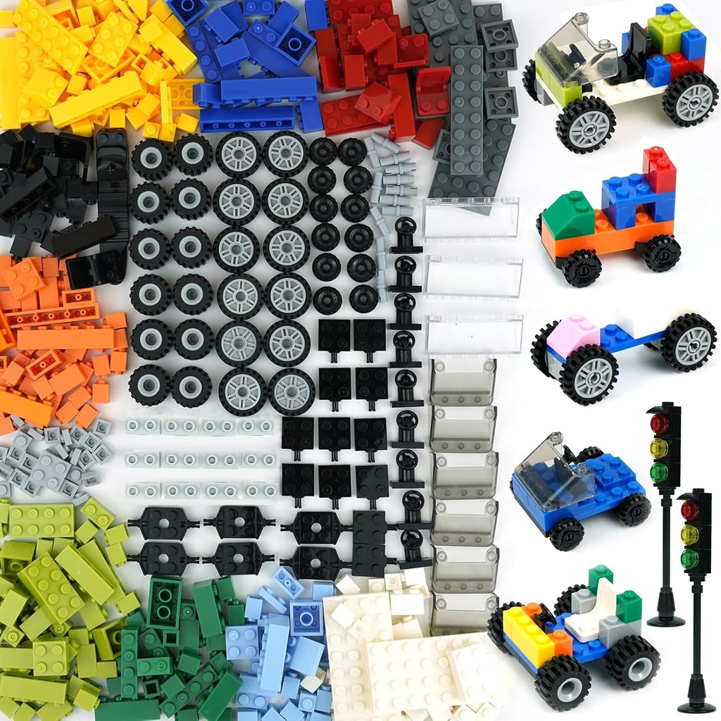 Set de Ruedas y Ejes Neumáticos para Autos con Kit Inicial de Bloques Clásicos para Construcción
