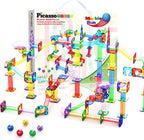PicassoTiles Set de Construcción STEM Pistas de Canicas con Ladrillos Magnéticos 120 piezas Edades 3+