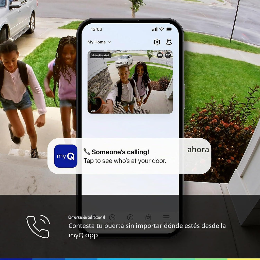 Chamberlain myQ Video Doorbell | Cámara 2K, batería/cableada, visión nocturna a color, vista en vivo con conversación bidireccional, detección de movimiento y alertas en tiempo real, vista amplia de