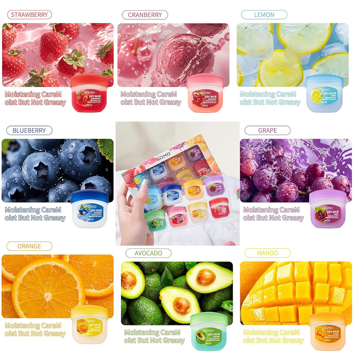 Juego de 8 bálsamos labiales con sabor a fruta, mini mascarilla lab...