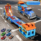 Camiones de juguete para niños de 3 a 5 6 a 8 años, camión transportador de automóviles de juguete con pista de carreras