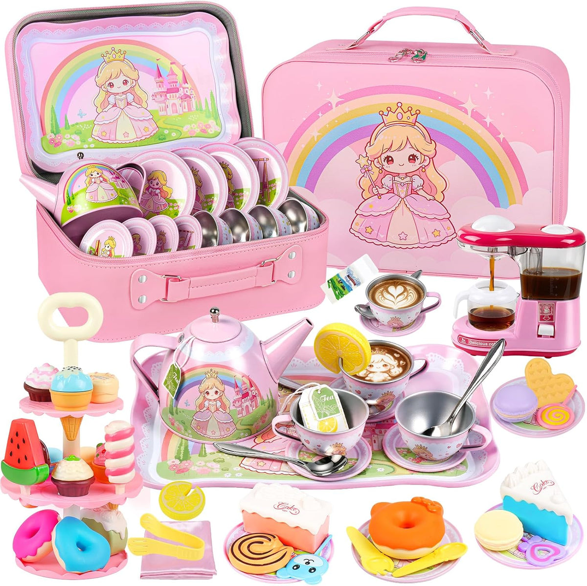 Juego de té de princesa con cafetera, juego de simulación para