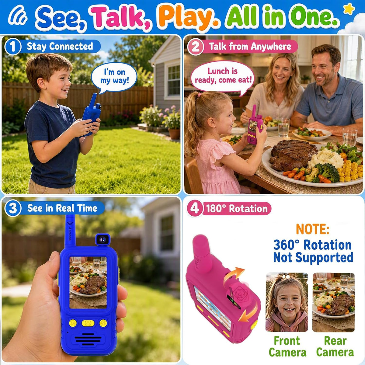 Aikmi Walkie Talkies en video para niños, juguete de camping para regalo de