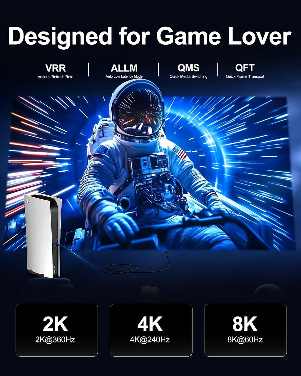 Cable HDMI de fibra óptica de 50 pies, 8K largo HDMI 2.1 cable 48Gbps ultra alta velocidad compatible 8K @60Hz 4K @240Hz dinámico HDR/eARC/HDCP 2.2 y 2.3/3D compatible con PS5 PS4 Xbox HDTV