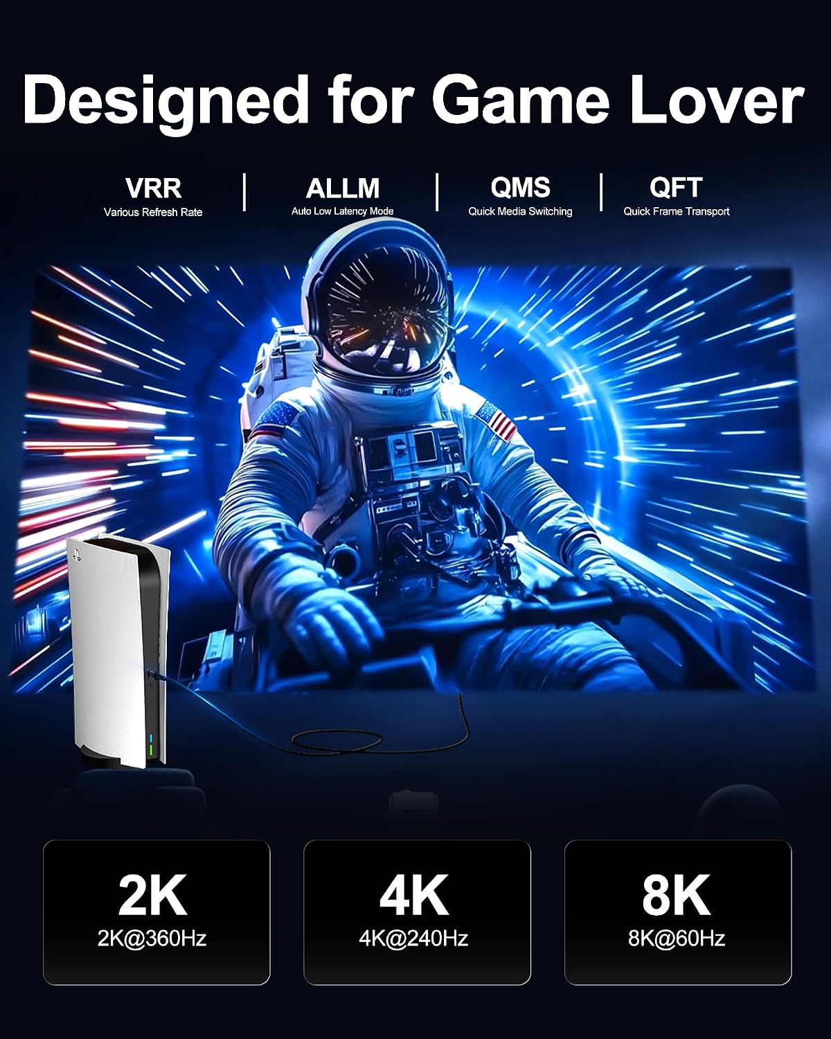 Cable HDMI de fibra óptica de 50 pies, 8K largo HDMI 2.1 cable 48Gbps ultra alta velocidad compatible 8K @60Hz 4K @240Hz dinámico HDR/eARC/HDCP 2.2 y 2.3/3D compatible con PS5 PS4 Xbox HDTV