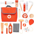 UMU® Mini kit médico de madera para niños – 14 piezas de juego médico para niños pequeños con estetoscopio, jeringa, bolsa de médico, manguito de presión arterial y más – juego de simulación para niños y niñas de 3, 4, 5, 6 años