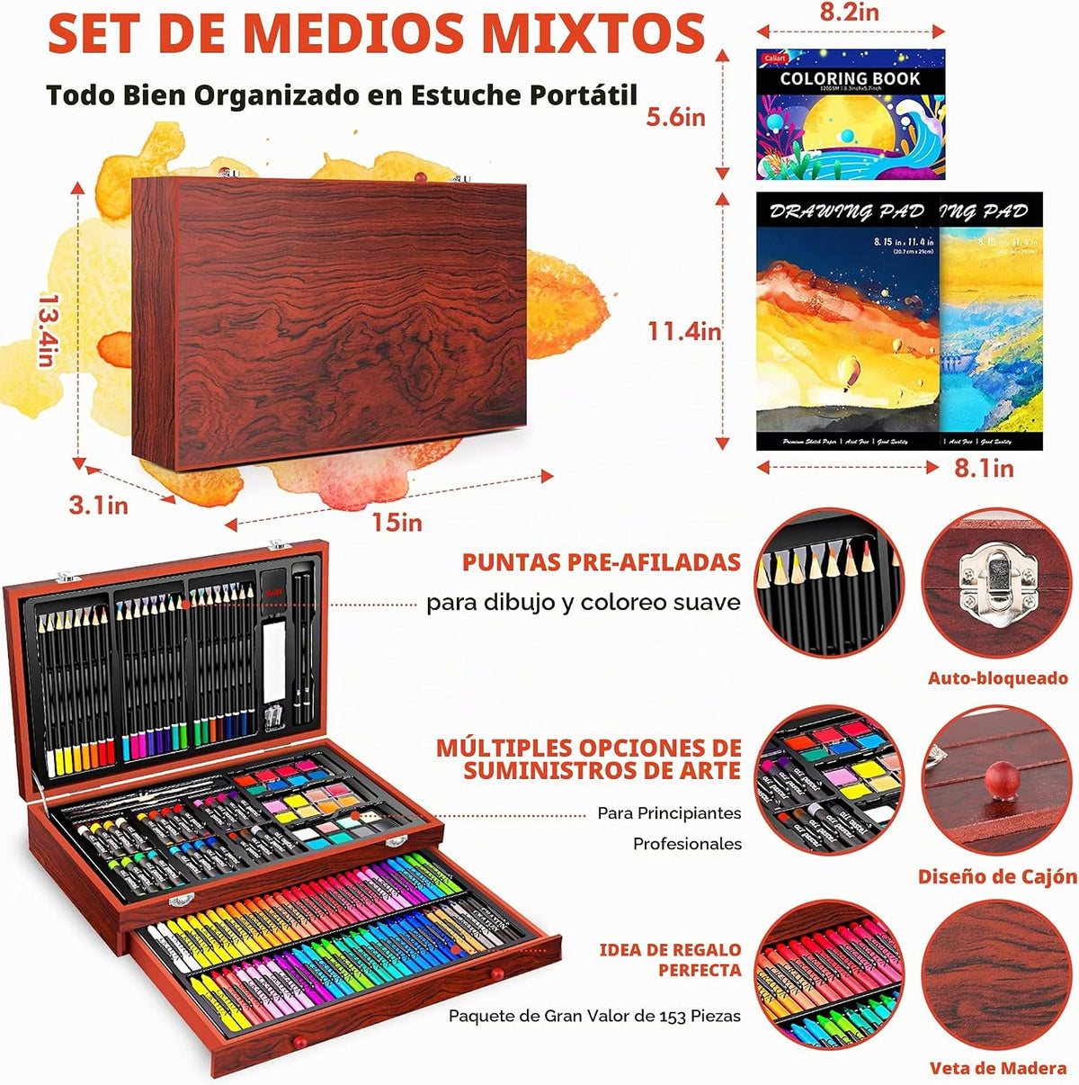 Caliart Art Supplies Kit, 153-Pack Deluxe Drawing Art Set Painting Coloring