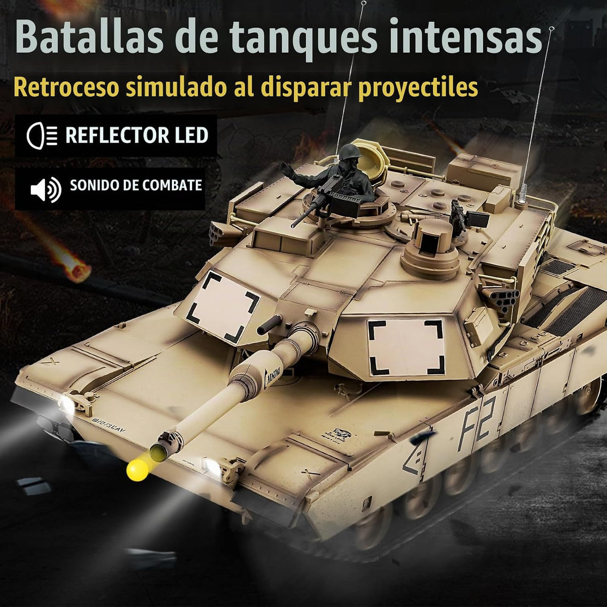 BESTYMXY Tanque RC US M1A2 Abrams Army, HengLong 1:16 2.4GHz Vehículo tanque de control remoto con sonido y luz para mayores de 14 años