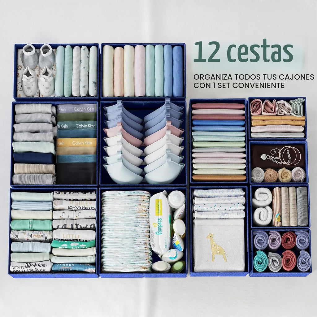 Set de Organizadores para Cajones de 12 piezas - Organizadores de Cajón en Navy para Guardia, Dormitorio y Closet