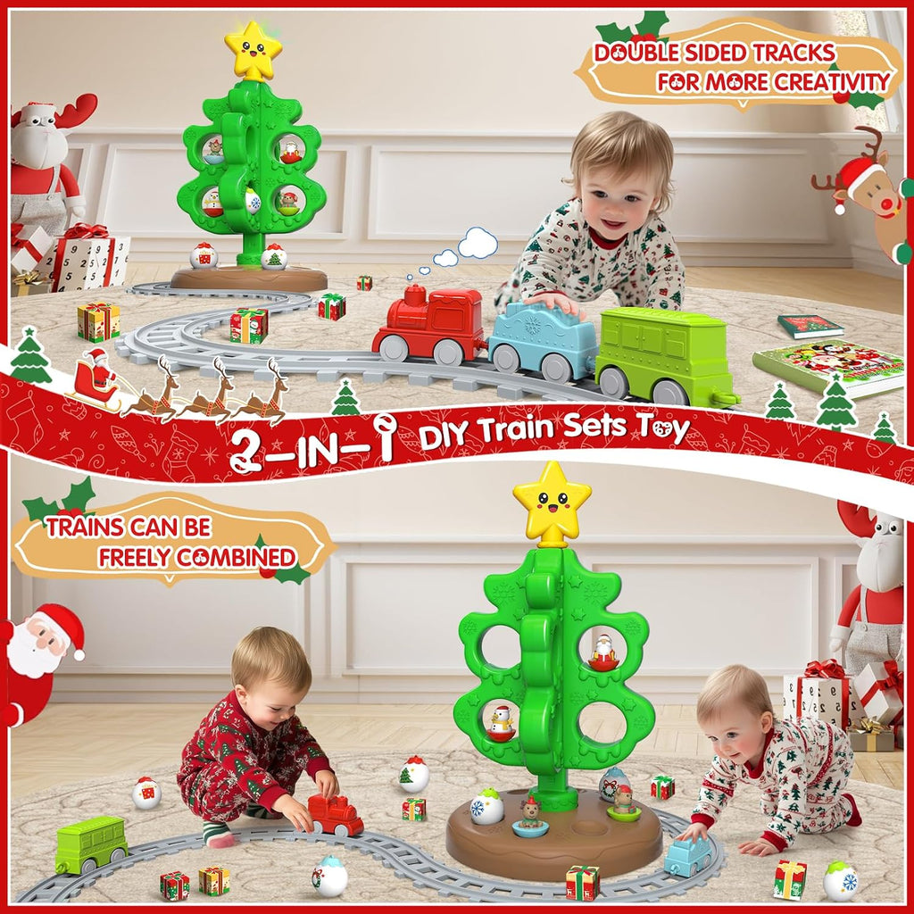 Árbol de Navidad para niños mejorado con estrella en la parte superior con luz, sonido y música, juego de tren de juguete alrededor del árbol para niños de 3 a 5 años, decoración funcional para