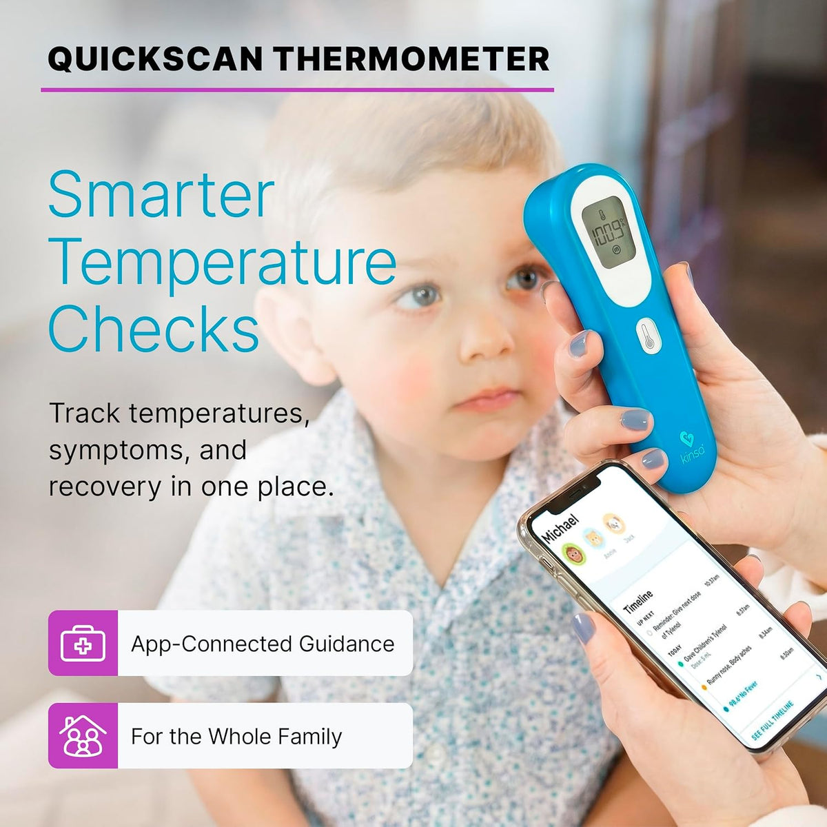 Kinsa QuickScan - Termómetro digital inteligente para frente sin contacto