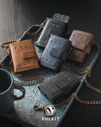 VULKIT - Cartera para hombre con protección RFID con cadena, color marrón