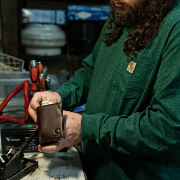 Carhartt Carteras duraderas de cuero marrón aceitado para hombre, d...