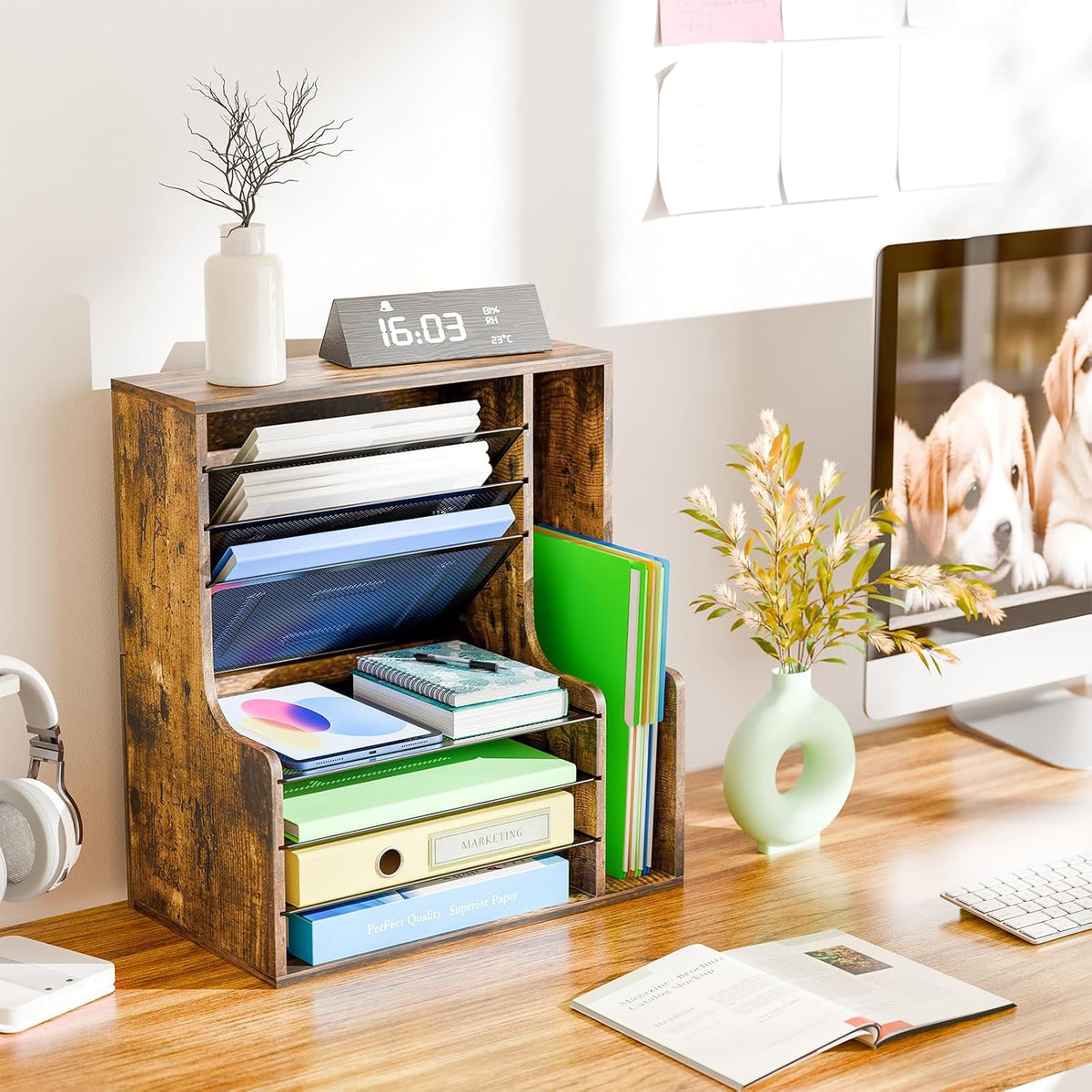 Simple Trending - Organizador de archivos de escritorio de 7 niveles, organizador de papel, marrón rústico