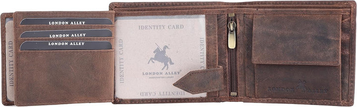 LONDON ALLEY Cartera de cuero marrón vintage de alce para hombre, M...