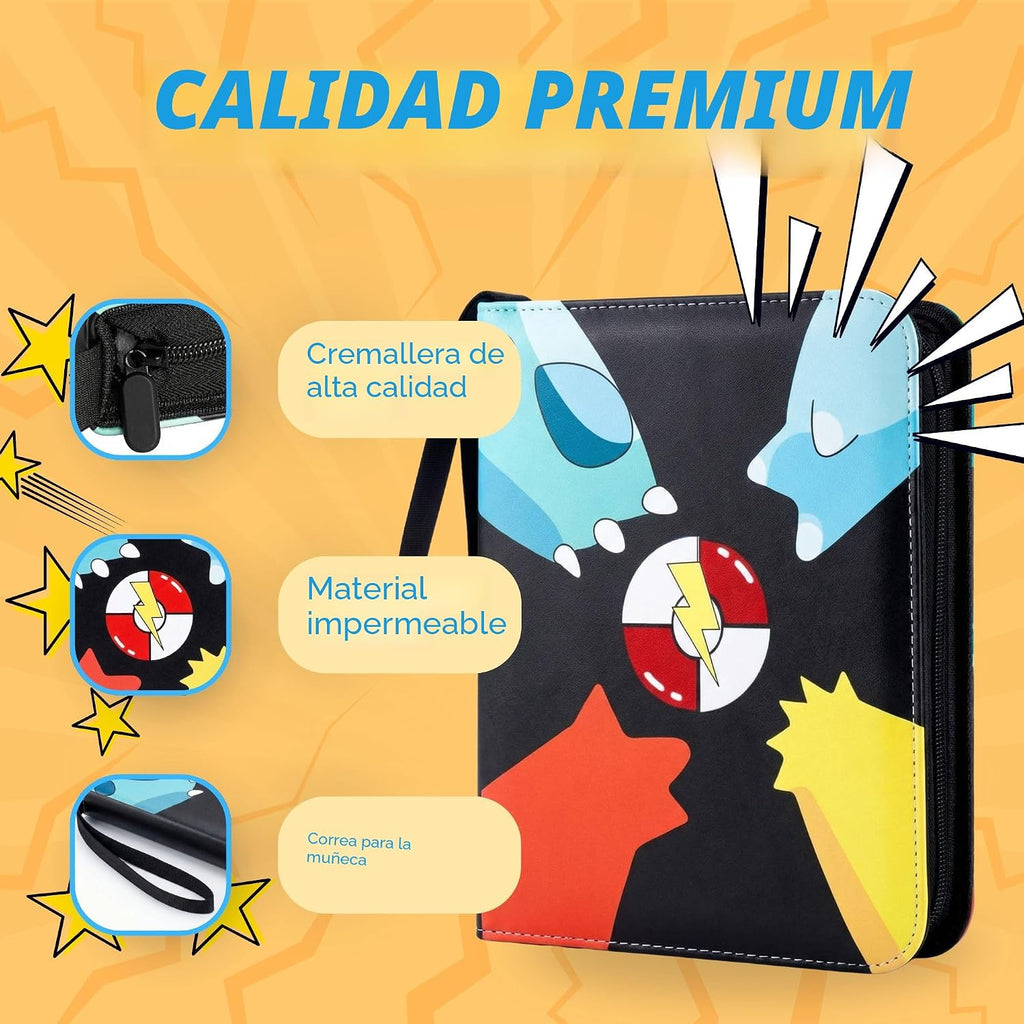 KS SHOP® Carpeta de tarjetas de 1080 bolsillos, álbum de tarjetas coleccionables de 9 bolsillos premium con 60 hojas de doble cara, libro de colección de 3 anillos con cremallera, tarjetero impermeable con correa para la muñeca