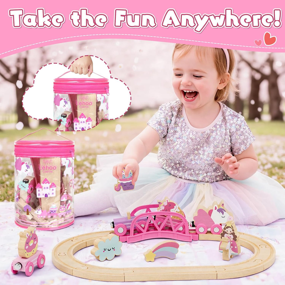 Lehoo Castle Juego de tren de madera para niñas juego de
