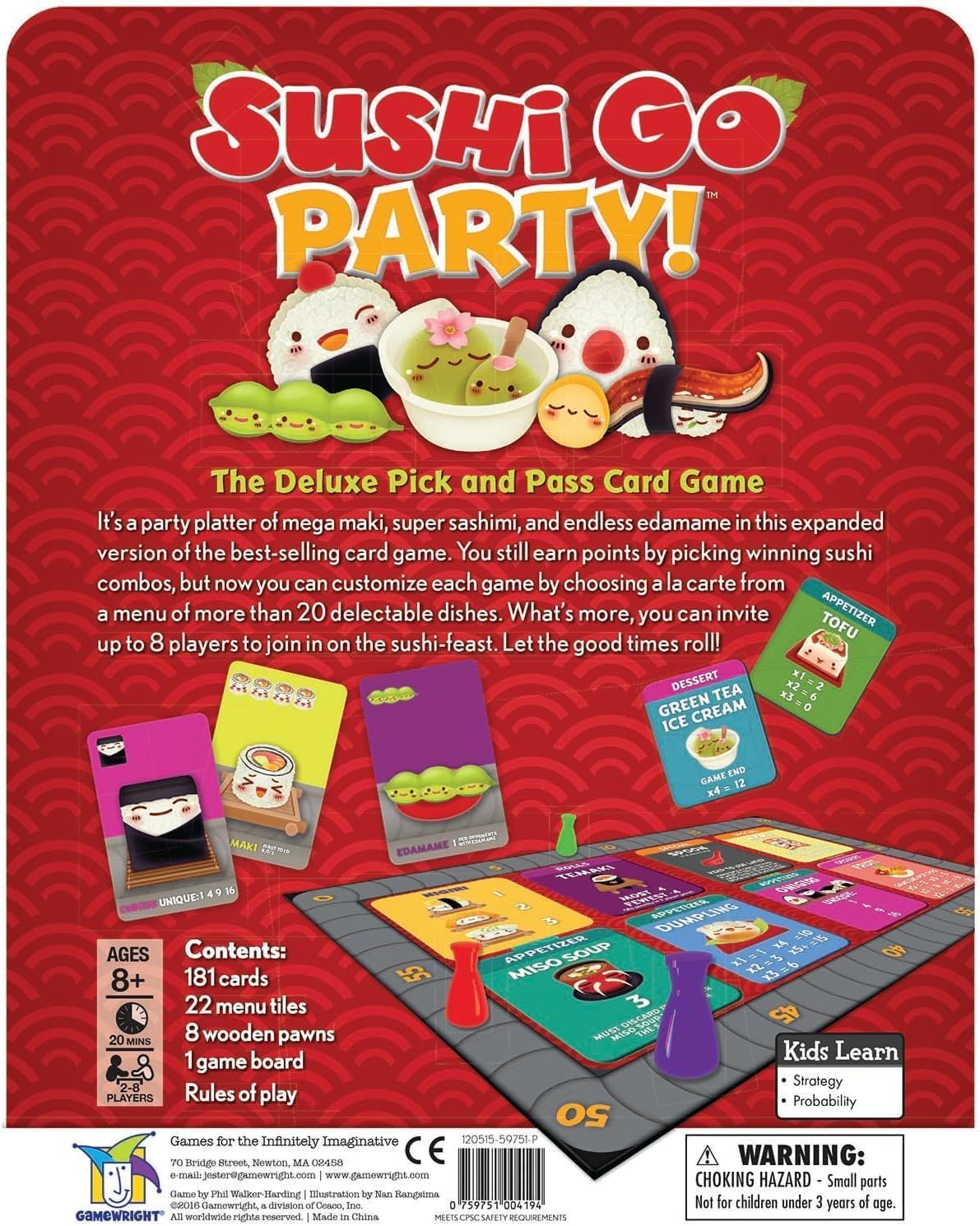 Sushi Go Party! - El juego de cartas deluxe de seleccionar y pasar de Gamewright, multicolor