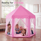 Tienda de campaña de princesa para niñas, casa de juegos grande para niños, castillo con luces de estrella, juguete para interiores y exteriores, 55 x 53 pulgadas (profundidad x alto) (princesa rosa con tapete de juego)